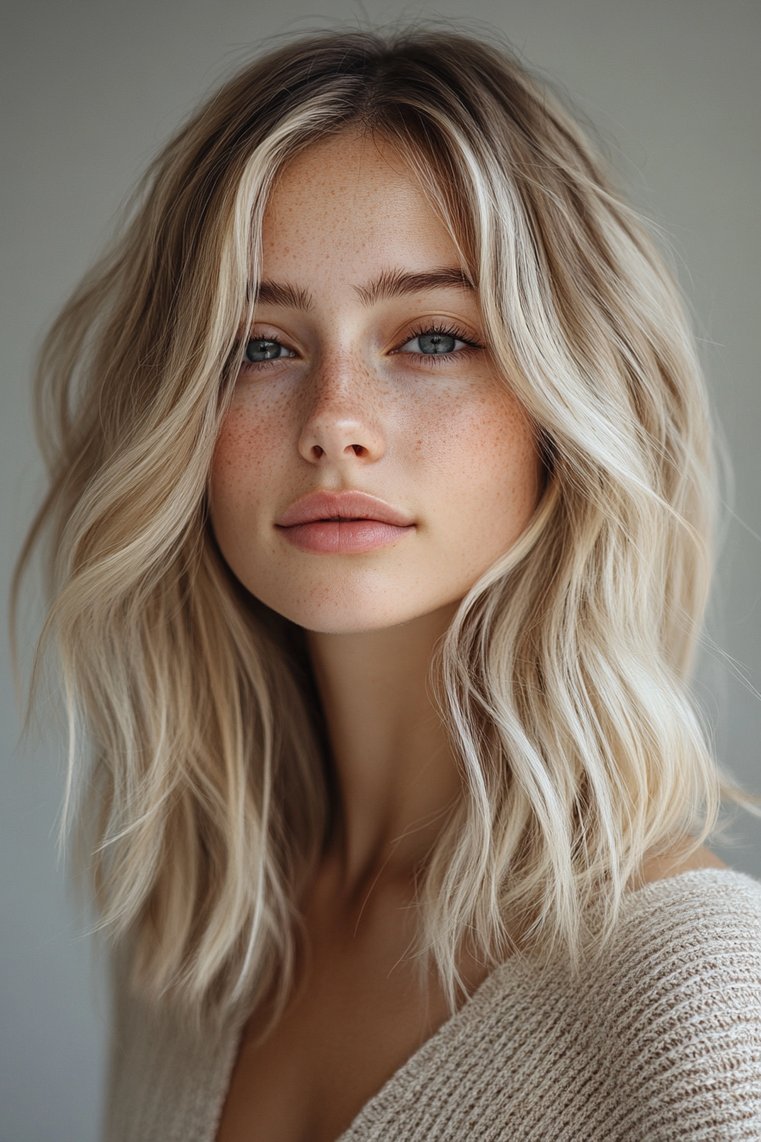 Ash Blonde Balayage for a Textured Lob