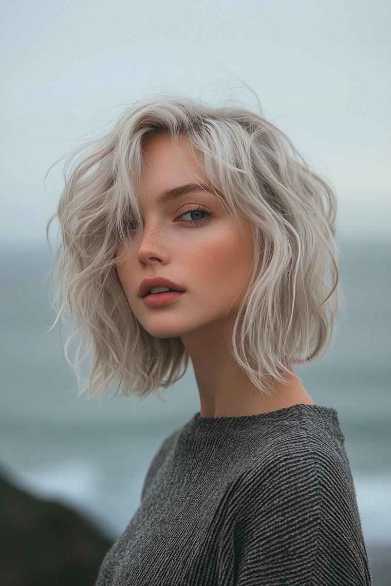Beachy Waves Gray Bob