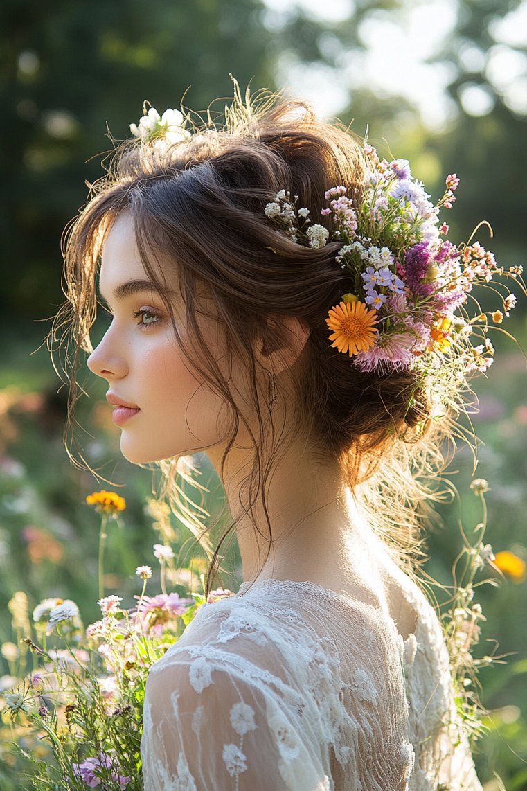 Bohemian Updo With Flowers