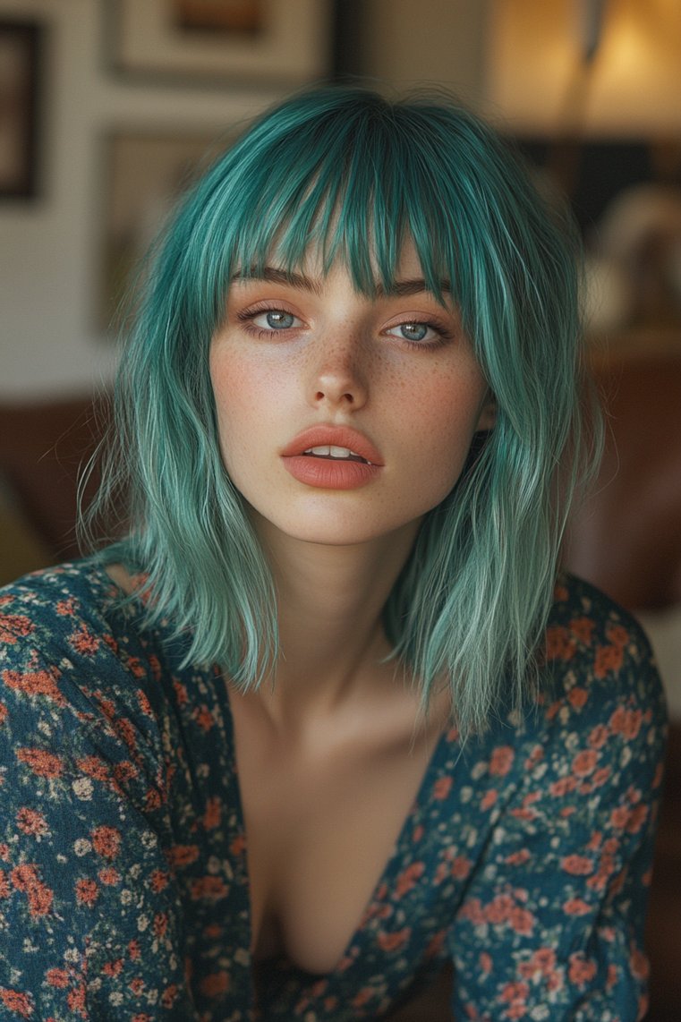 Bold Color With Curtain Bangs