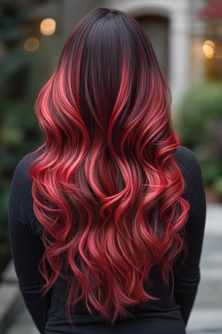 Bold Red Balayage Highlights