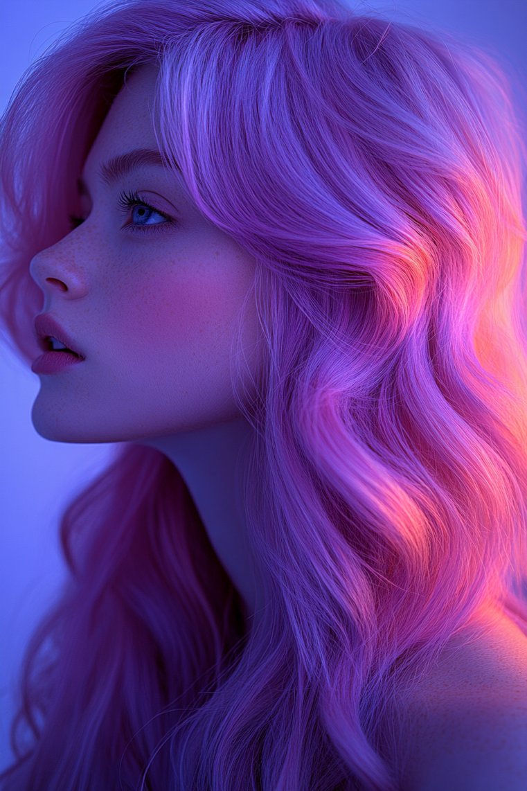 Bold Strawberry Blonde With Purple Hues