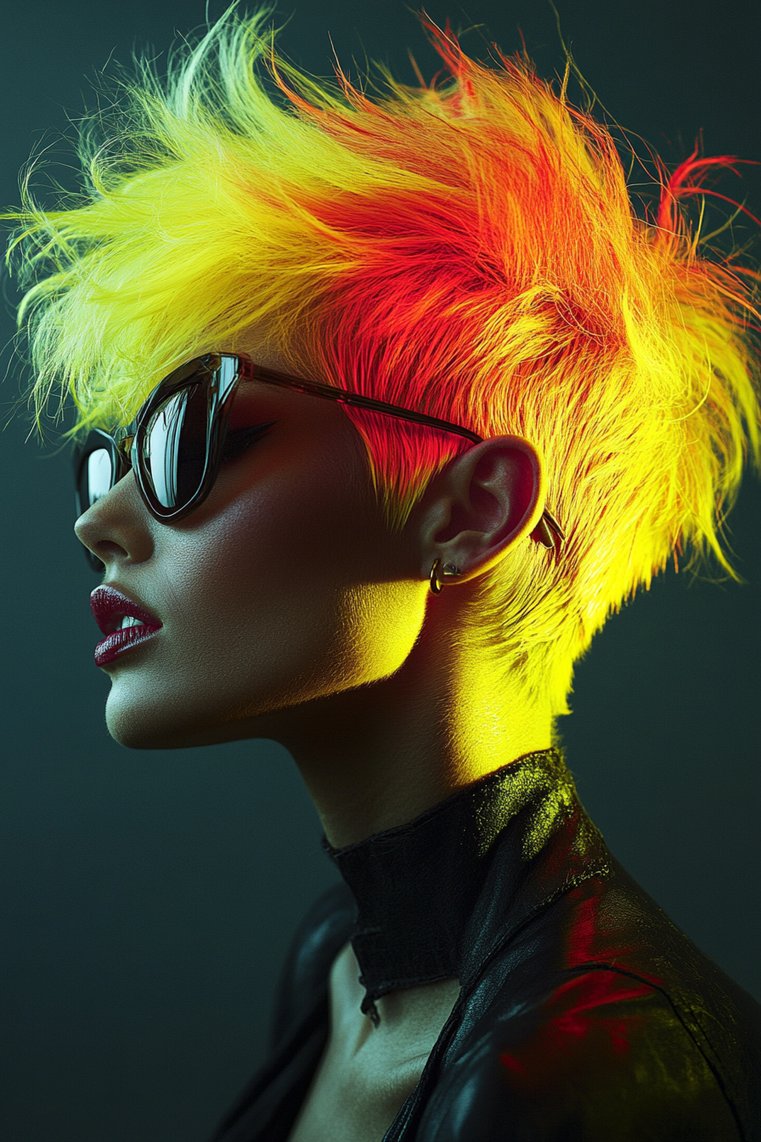 Bold Wolf Cut With Neon Highlights