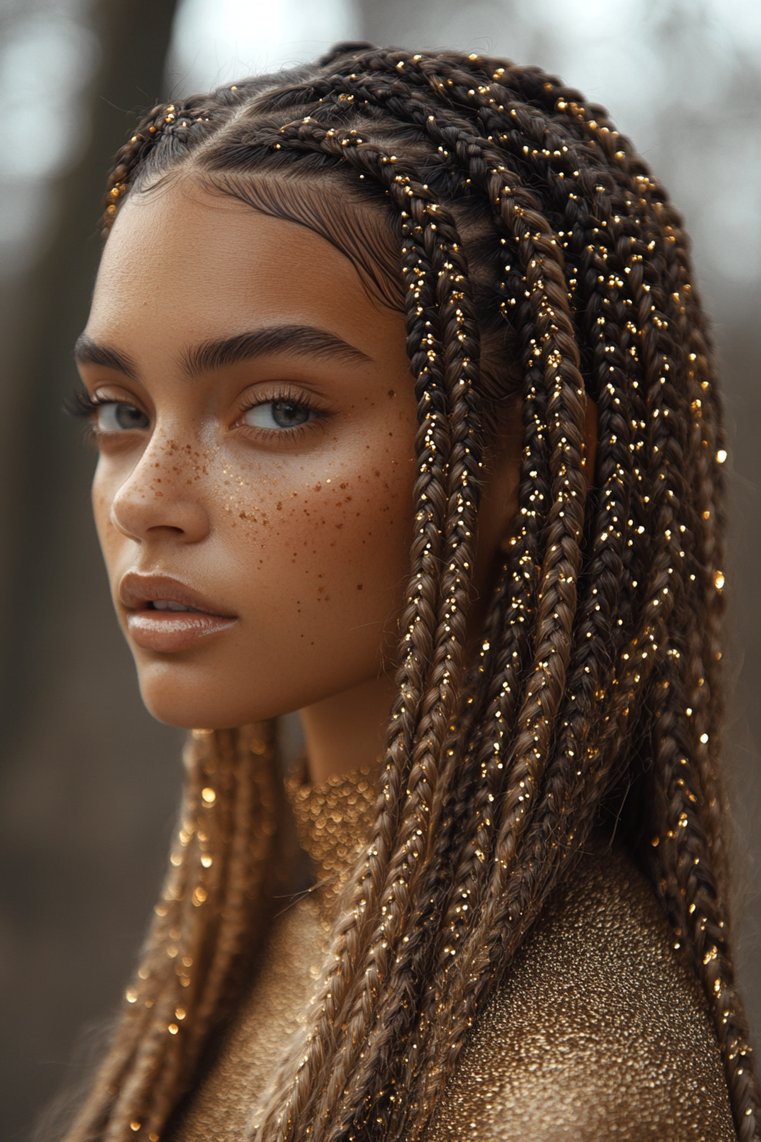 Box Braids With Glitter Accents