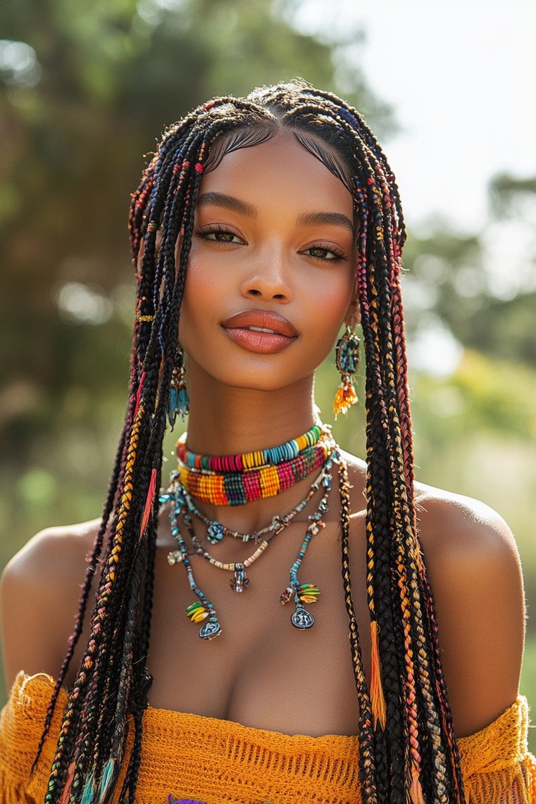 Box Braids With a Decorative Clip