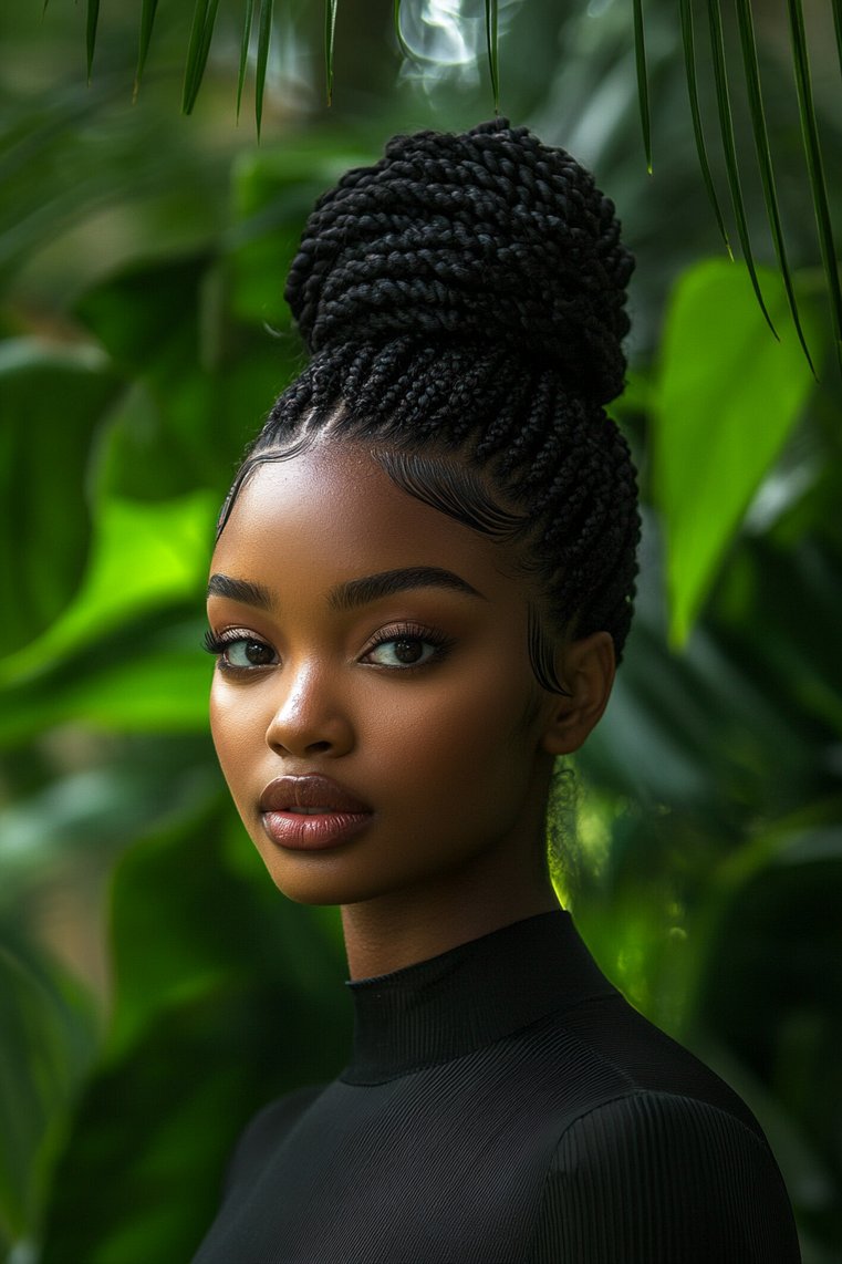Box Braids With a High Bun