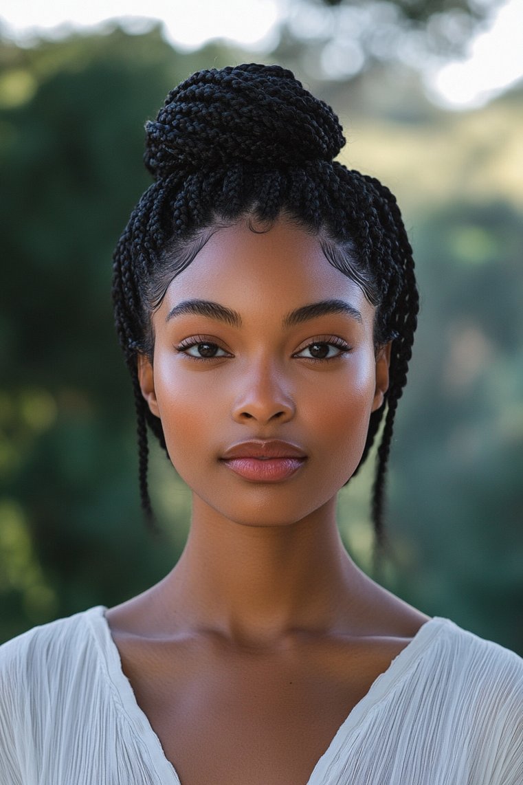 Box Braids With a Low Bun