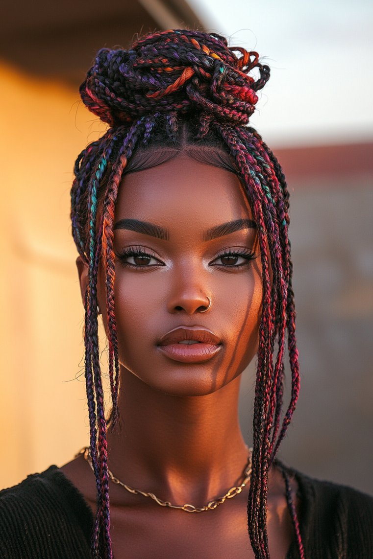 Box Braids With a Messy Bun