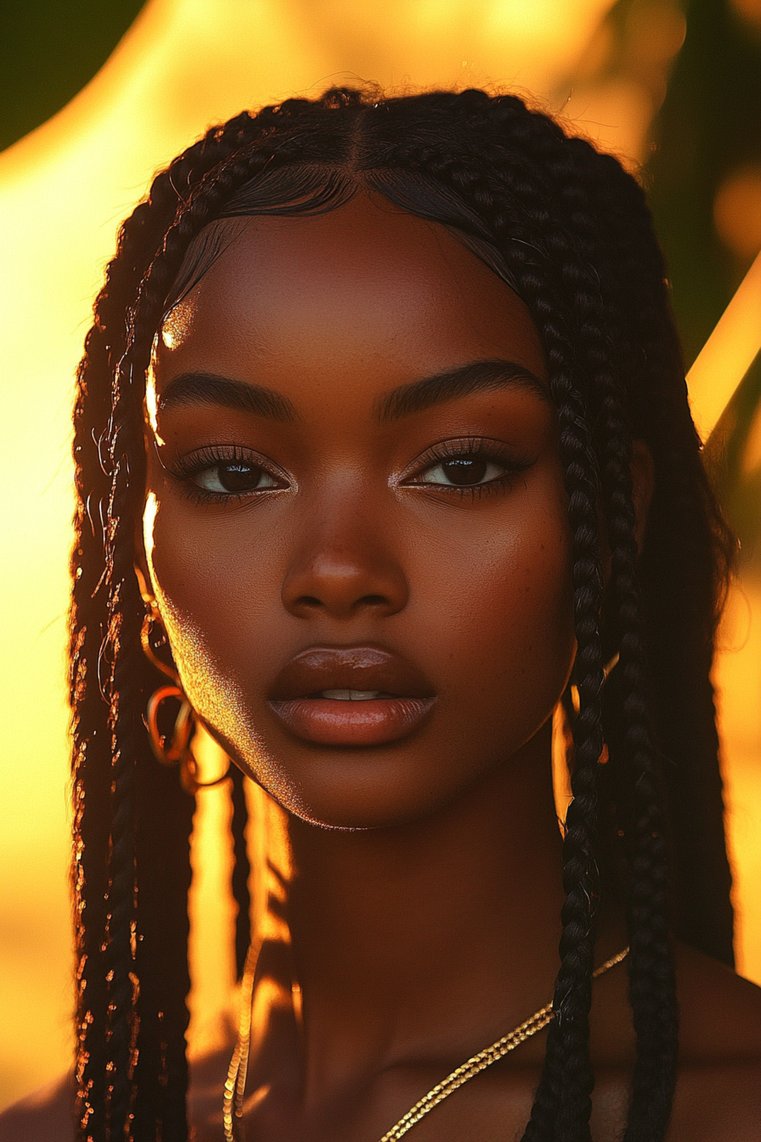 Box Braids With a Single Braid Down the Back