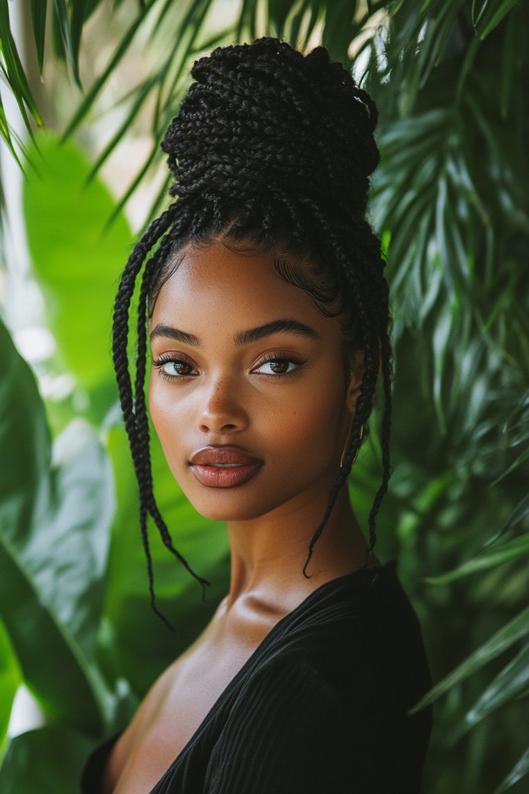 Box Braids With a Top Knot