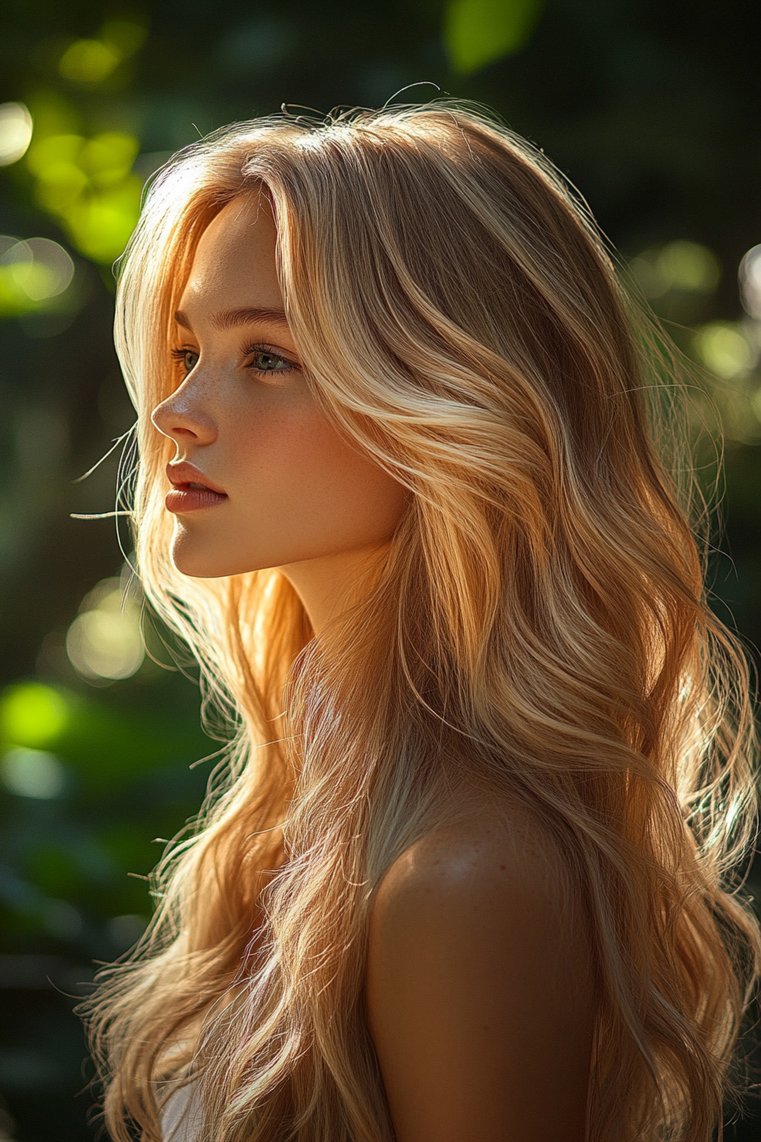 Bright Caramel Streaks on Blonde Hair