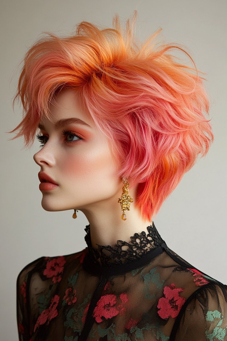 Bright Coral Ombre Pixie