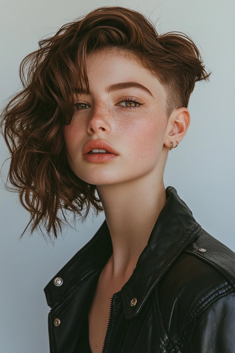 Brown Half-Shaved Style