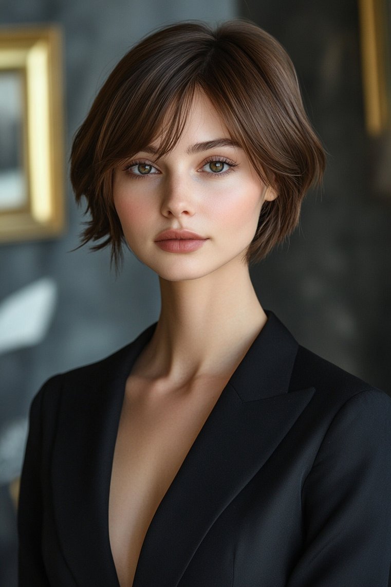 Brown Long Pixie Cut