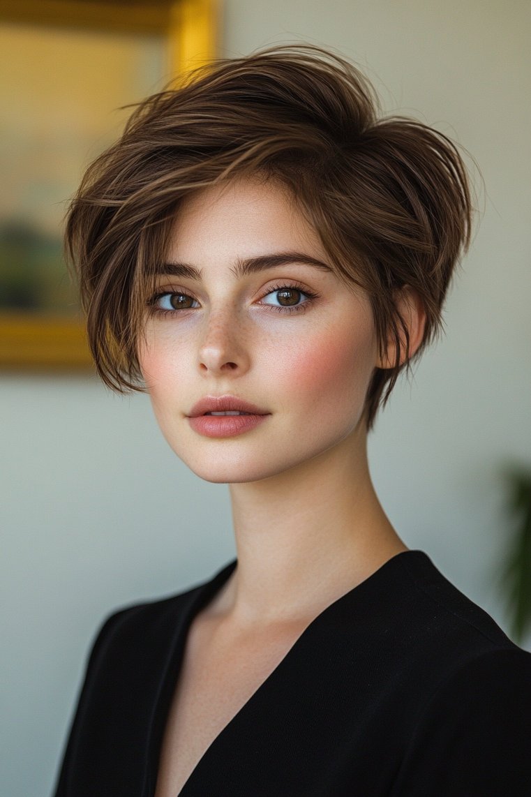 Brown Side-Swept Pixie