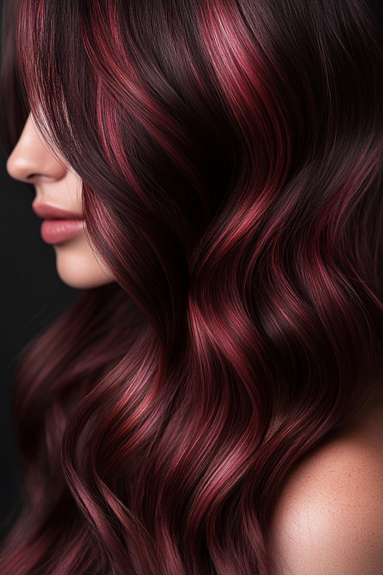 Burgundy Highlights on Brown Hair