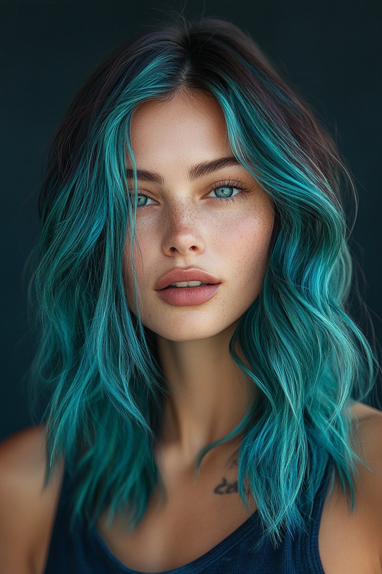 Burgundy With Teal Highlights