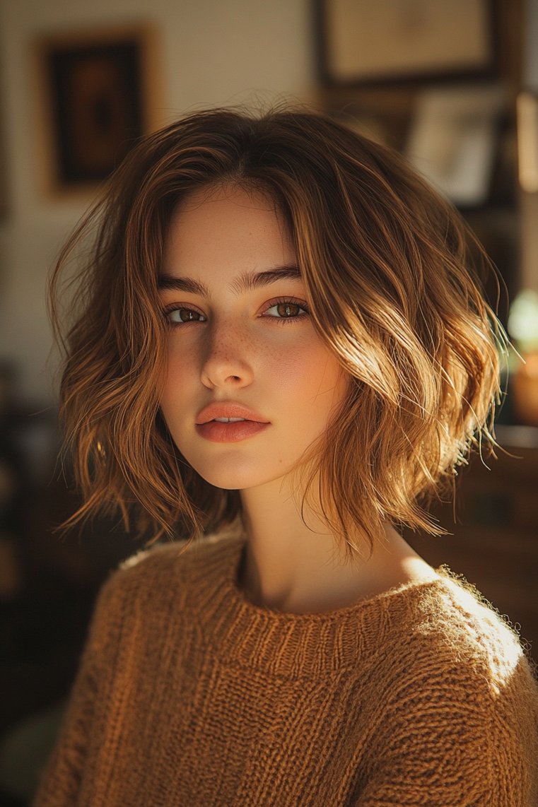 Caramel Highlights With a Shaggy Bob