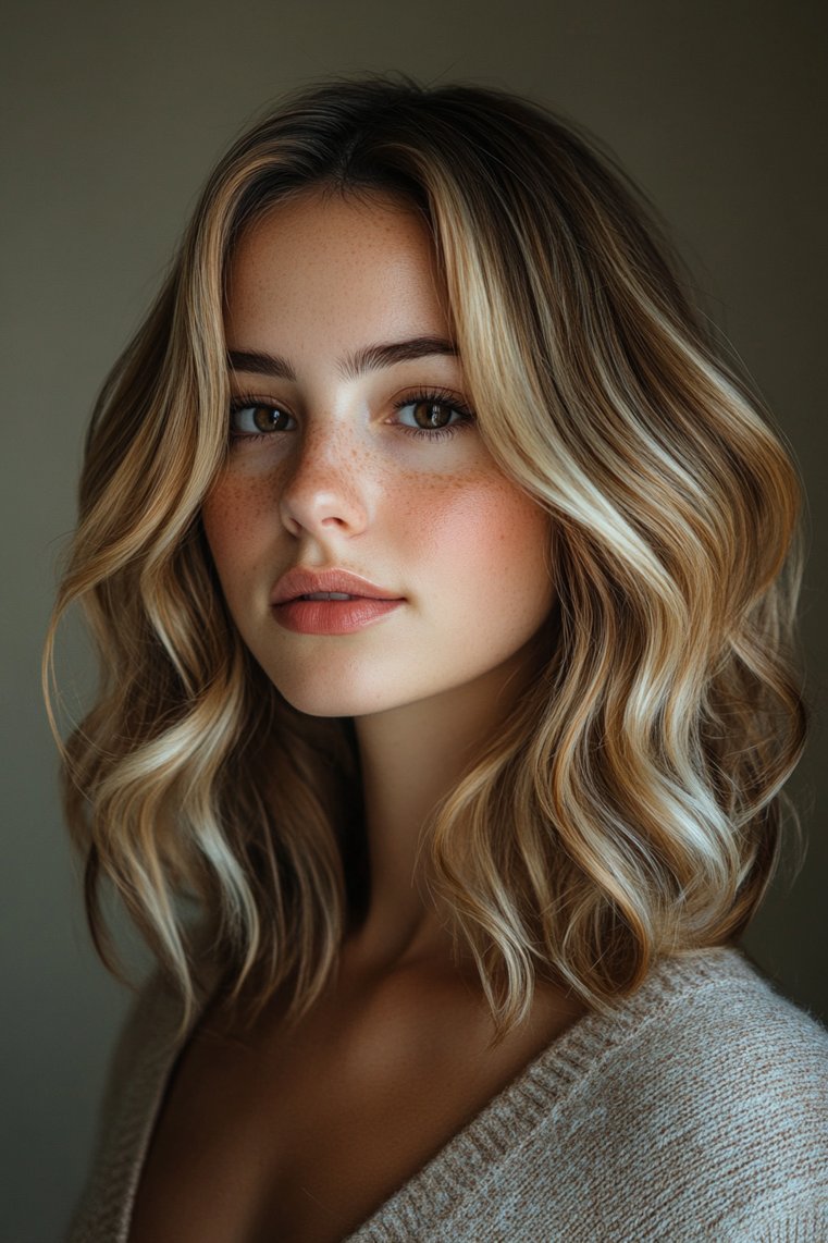 Caramel Highlights With a Side Part