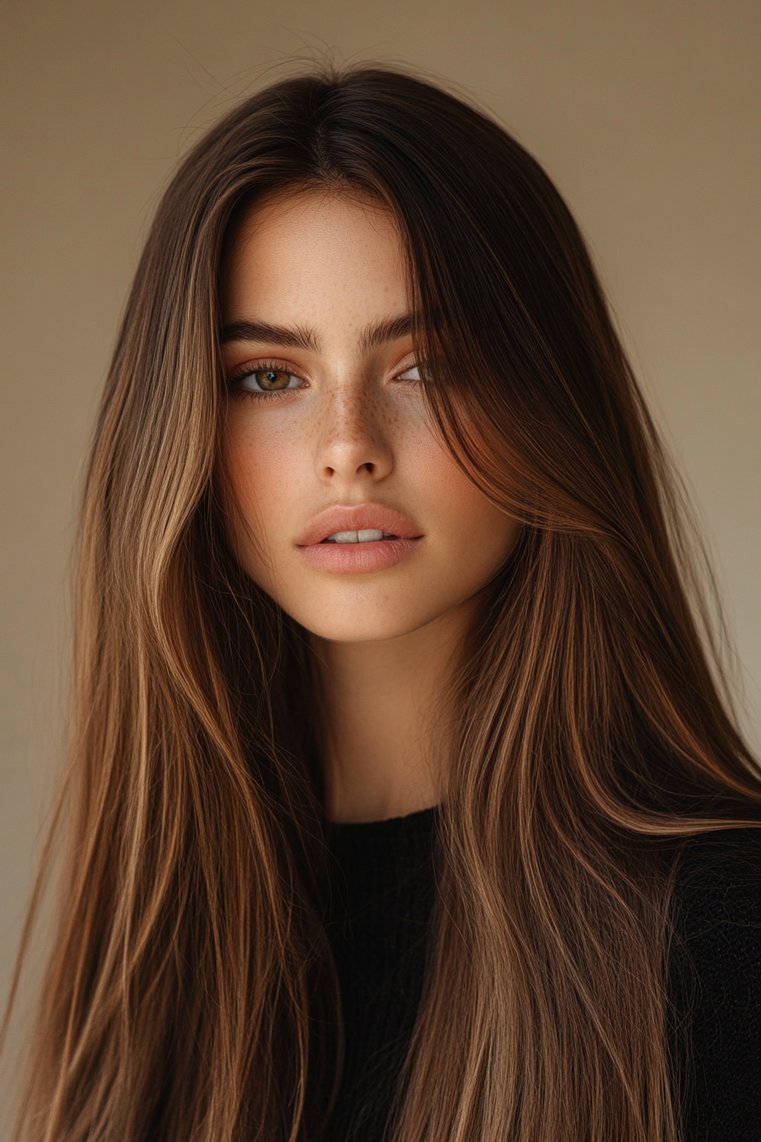 Caramel Highlights for Long, Straight Hair