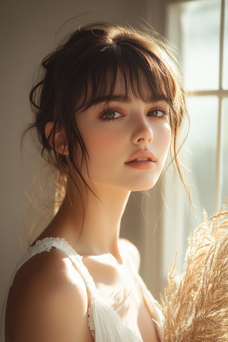 Chic Low Bun With Micro Bangs