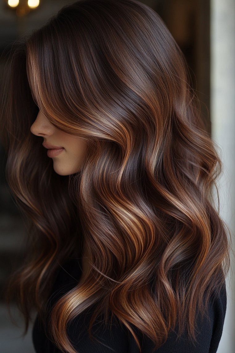 Chocolate Brown Balayage With Honey Highlights