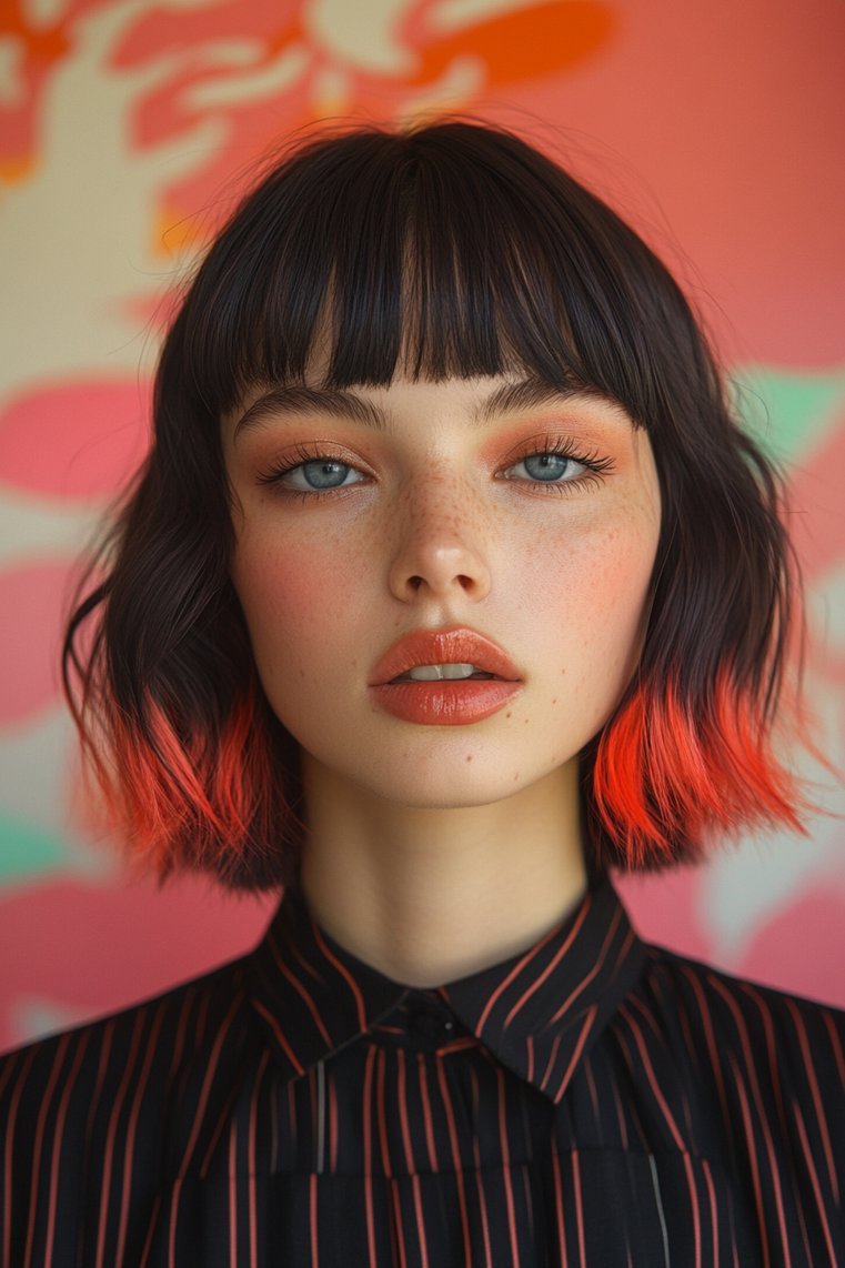 Color-Blocked Hair With Micro Bangs