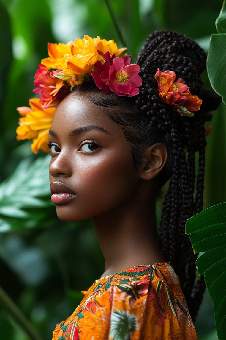 Cornrow Braids With Floral Accents