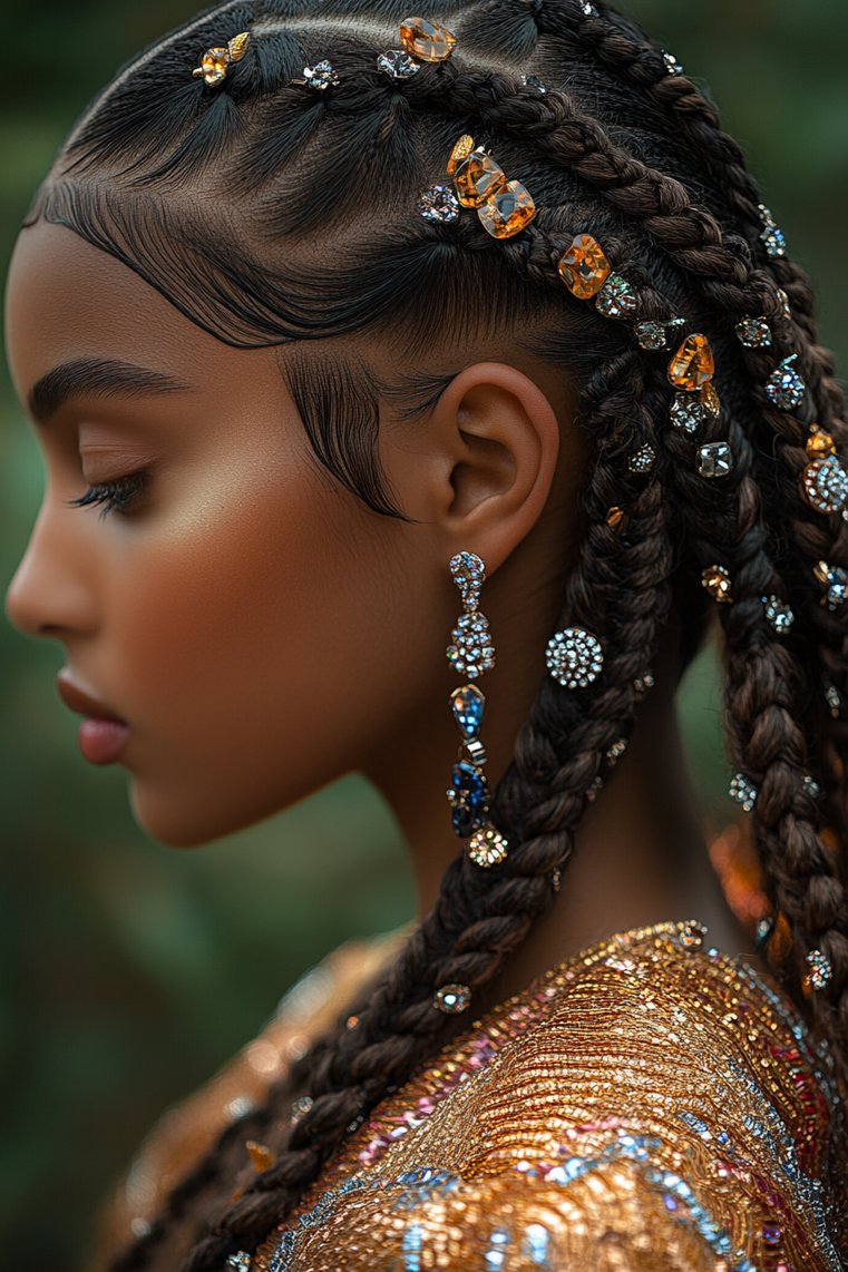 Cornrow Braids With Hair Gems