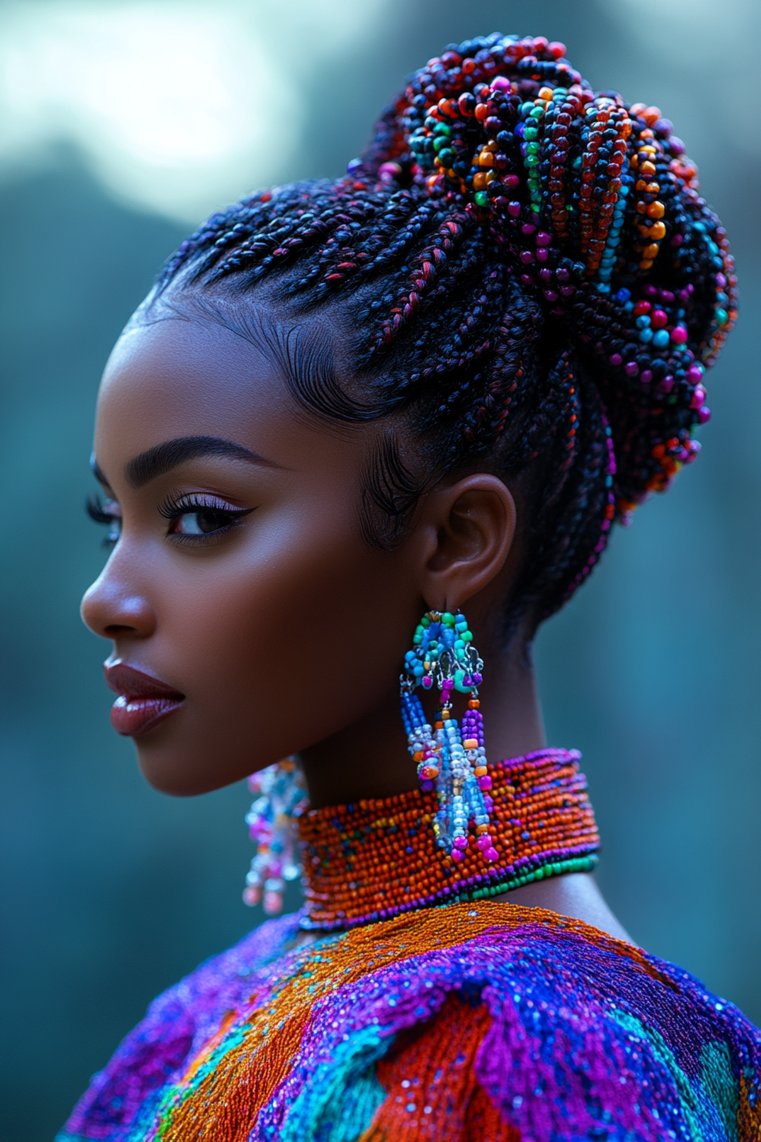 Cornrow Bun With Beads