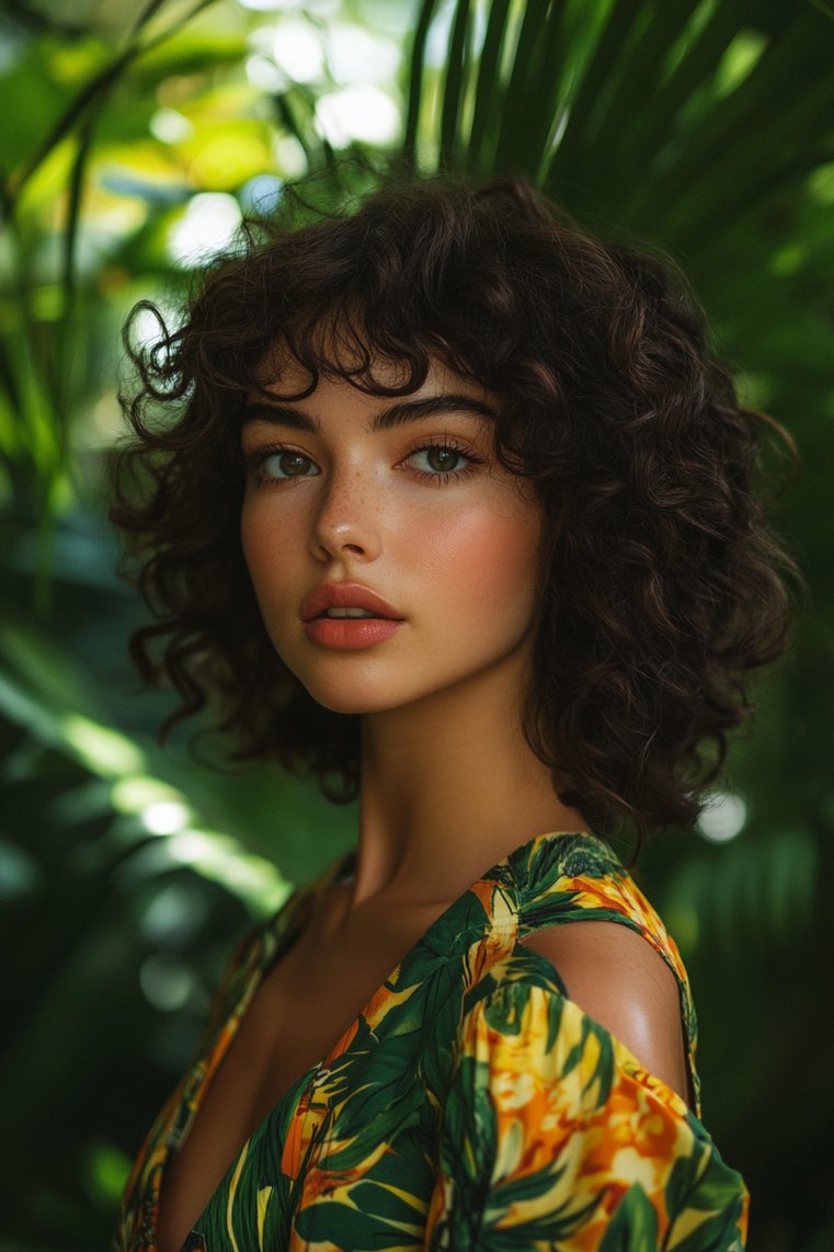 Curly Bangs With Shoulder-Length Hair