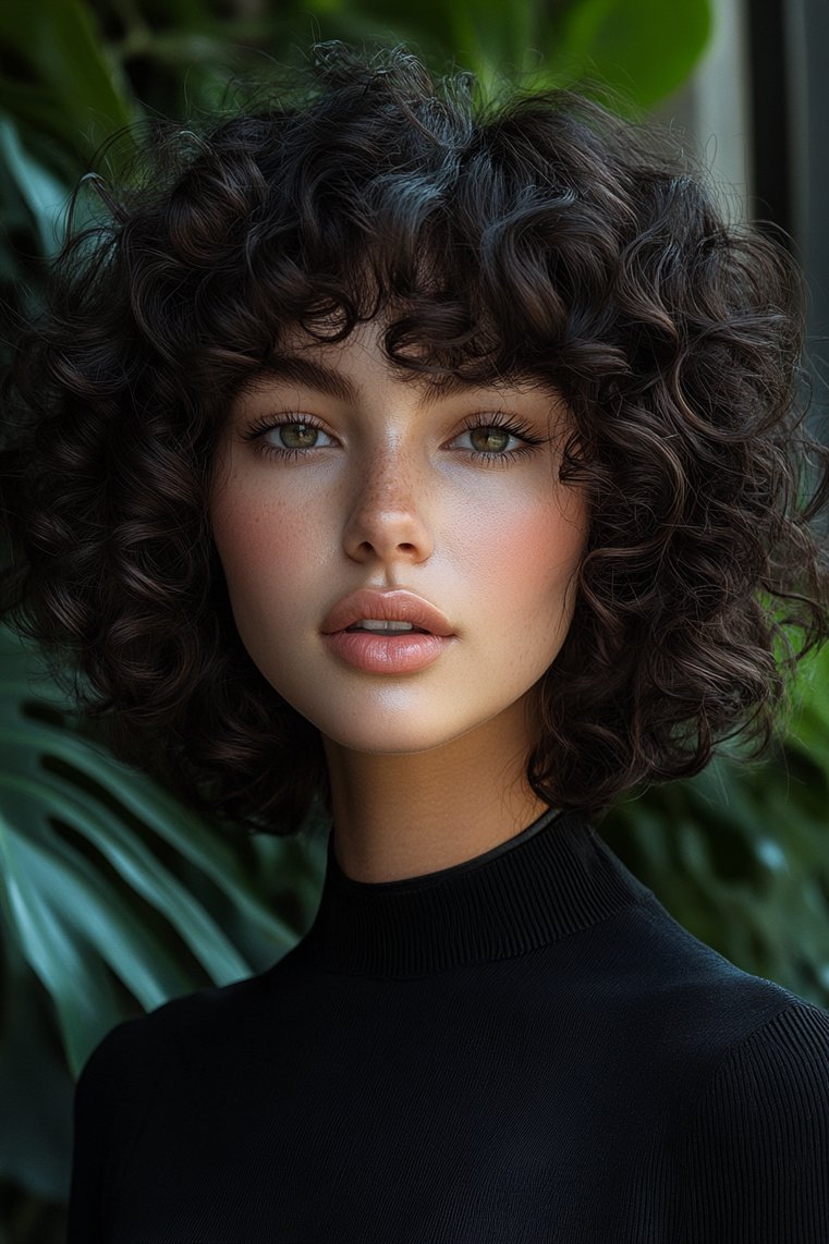 Curly Bob With Bangs