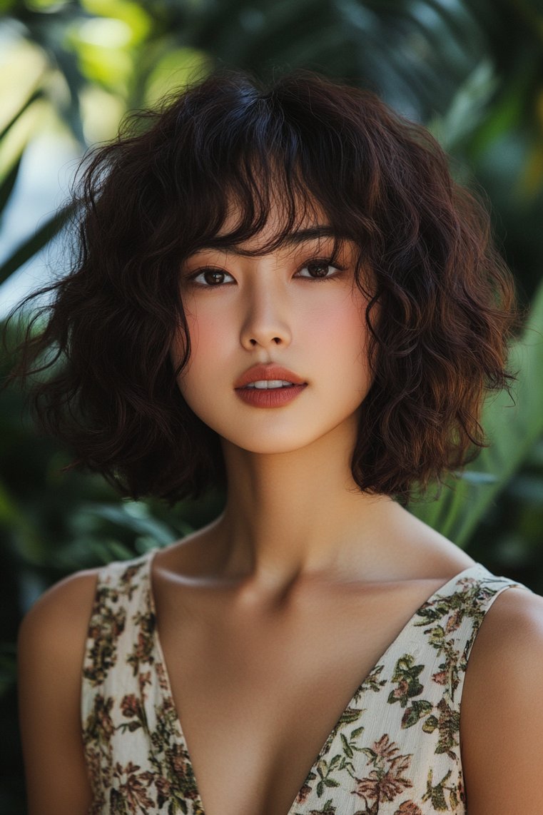 Curly Bob With Bangs