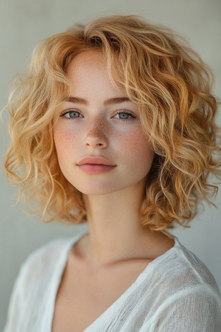 Curly Bob With Highlights