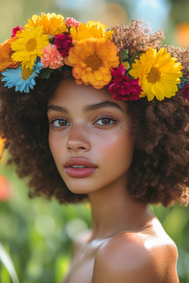 Curly Bob With a Flower Crown