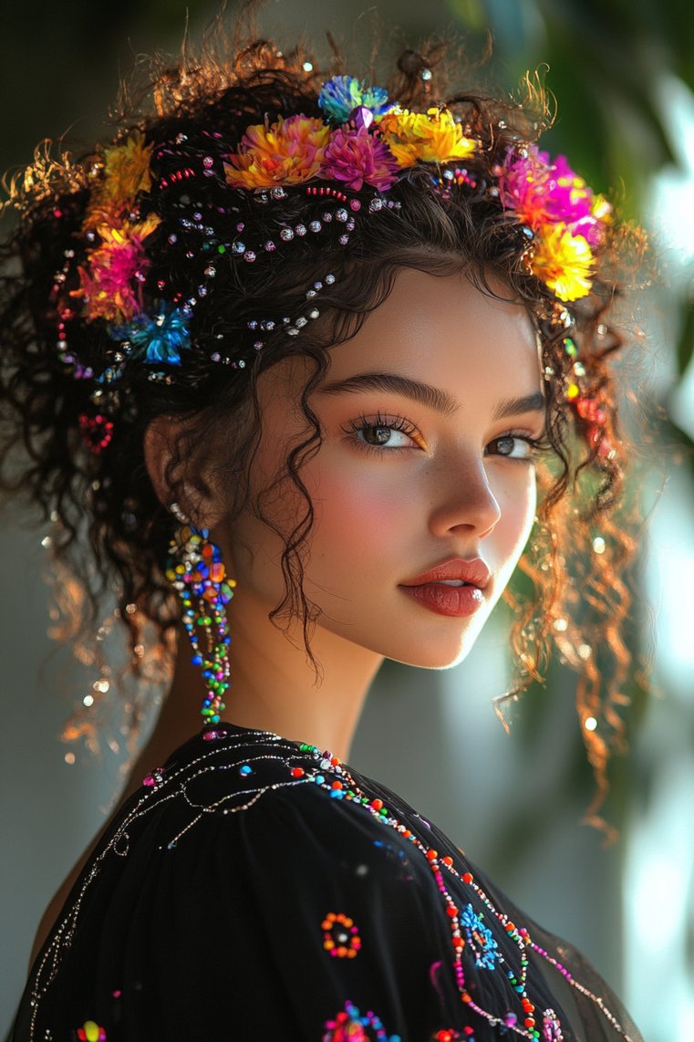 Curly Hair With Beaded Braids