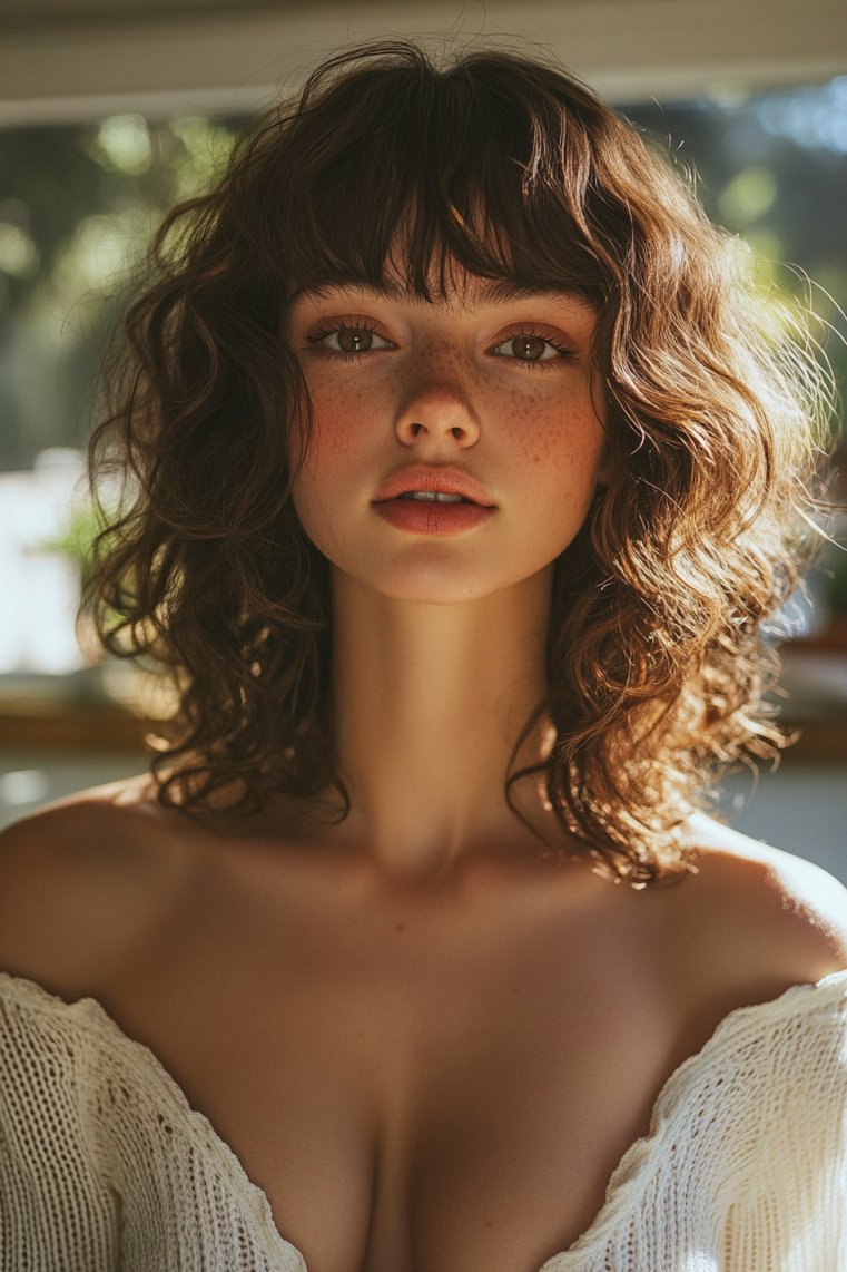 Curly Lob With Bangs