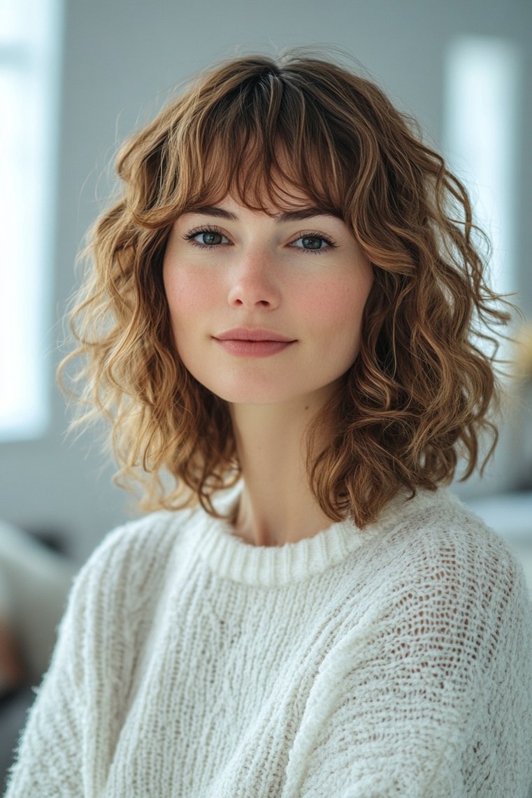 Curly Lob With Bangs