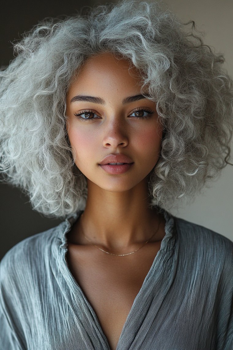 Curly Silver Bob