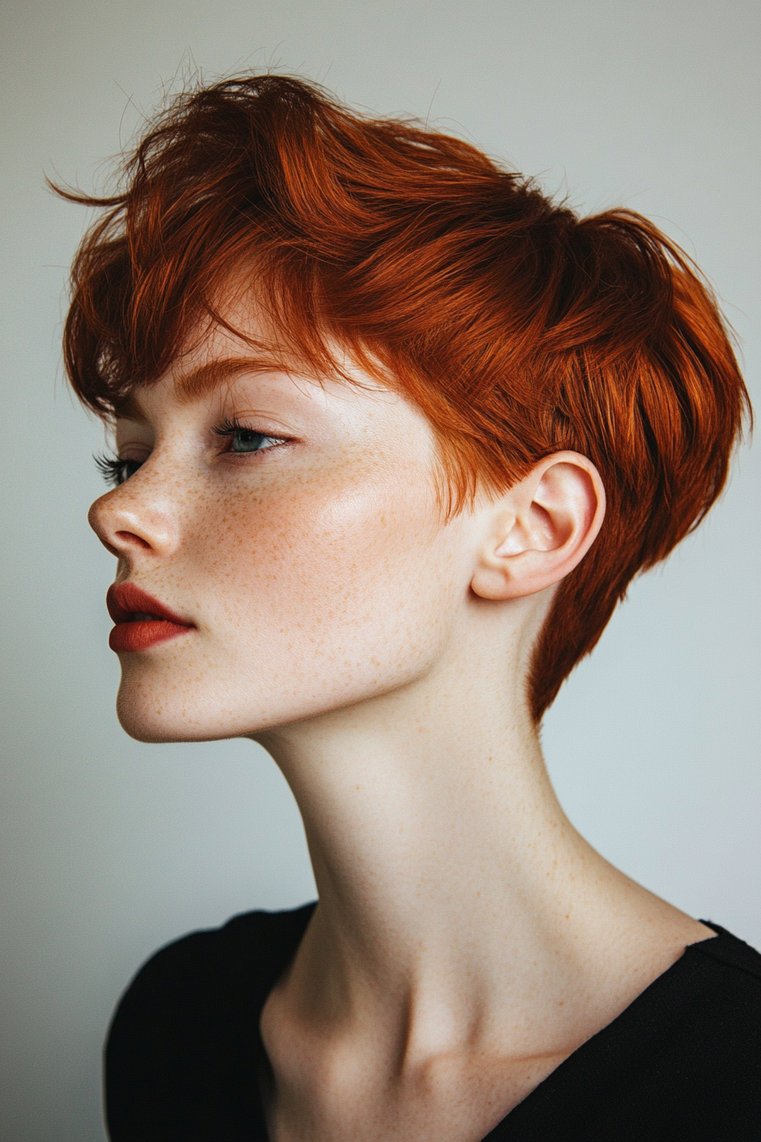 Cute Red Pixie With Side Fringe