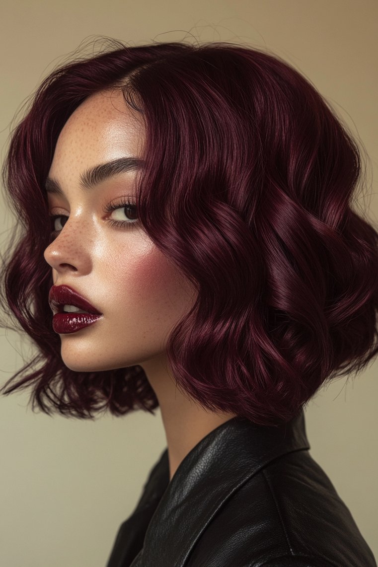 Deep Burgundy Balayage on a Classic Bob