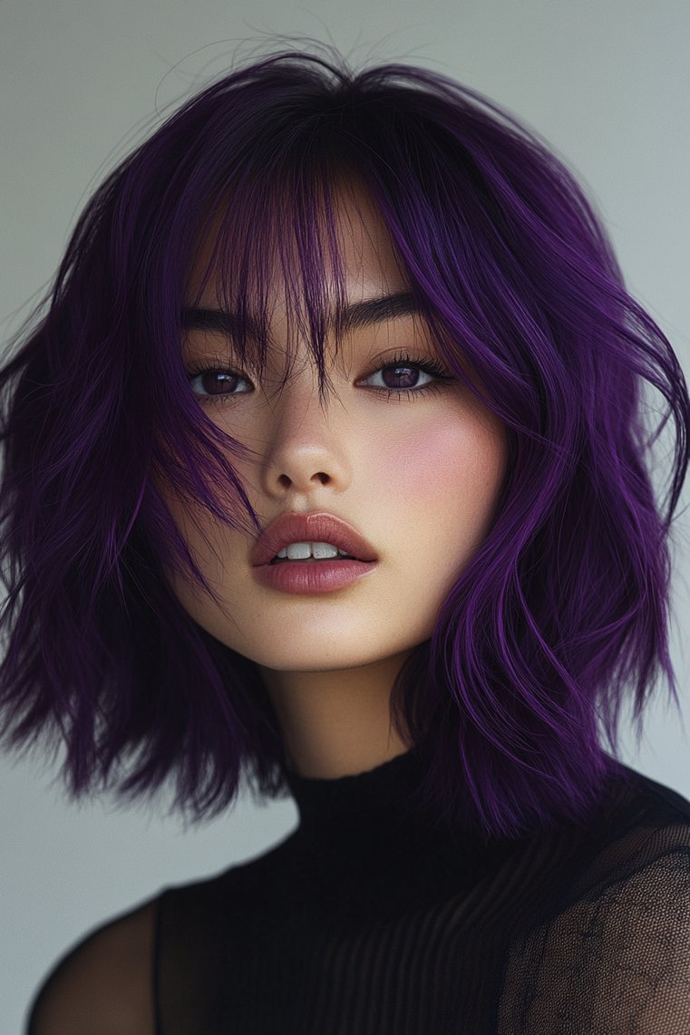 Deep Plum Ombre Bangs