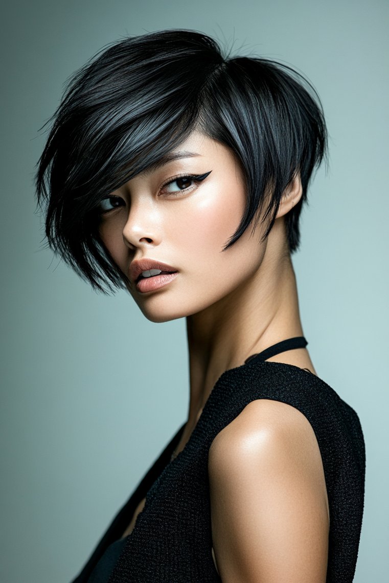 Dramatic Side Bangs on Short Hair