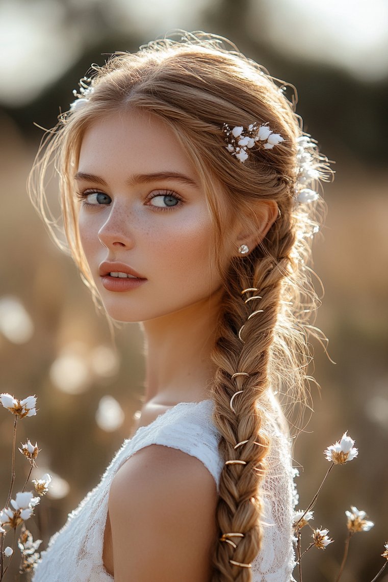 Dutch Braid With Hair Rings