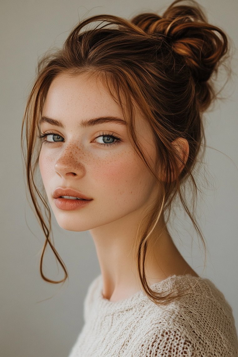 Dutch Braid With Messy Top Knot