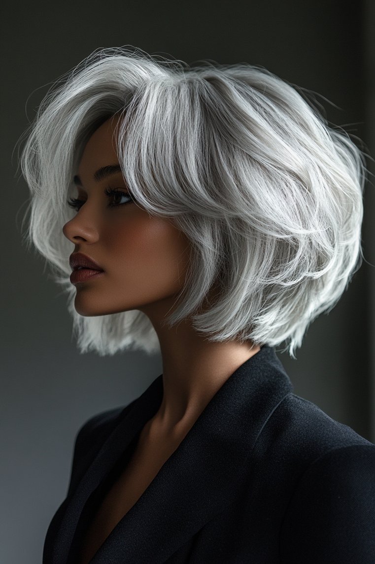 Dynamic Gray Bob With Volume