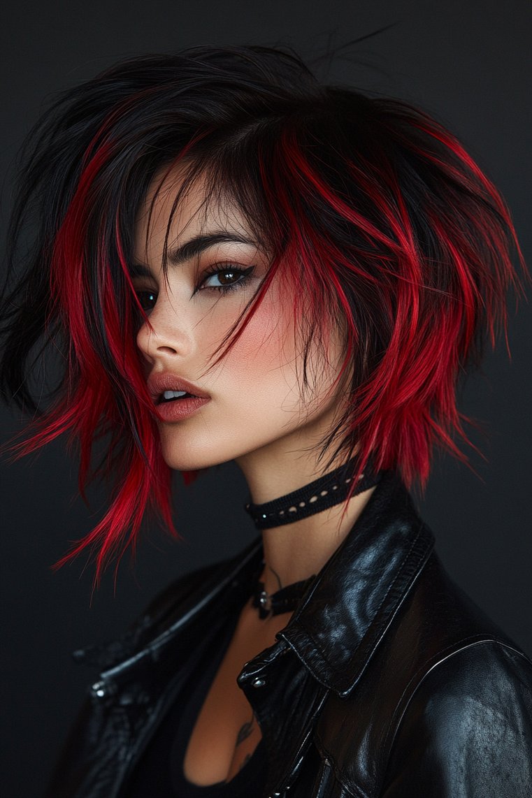 Edgy Black and Red Balayage for a Fierce Style