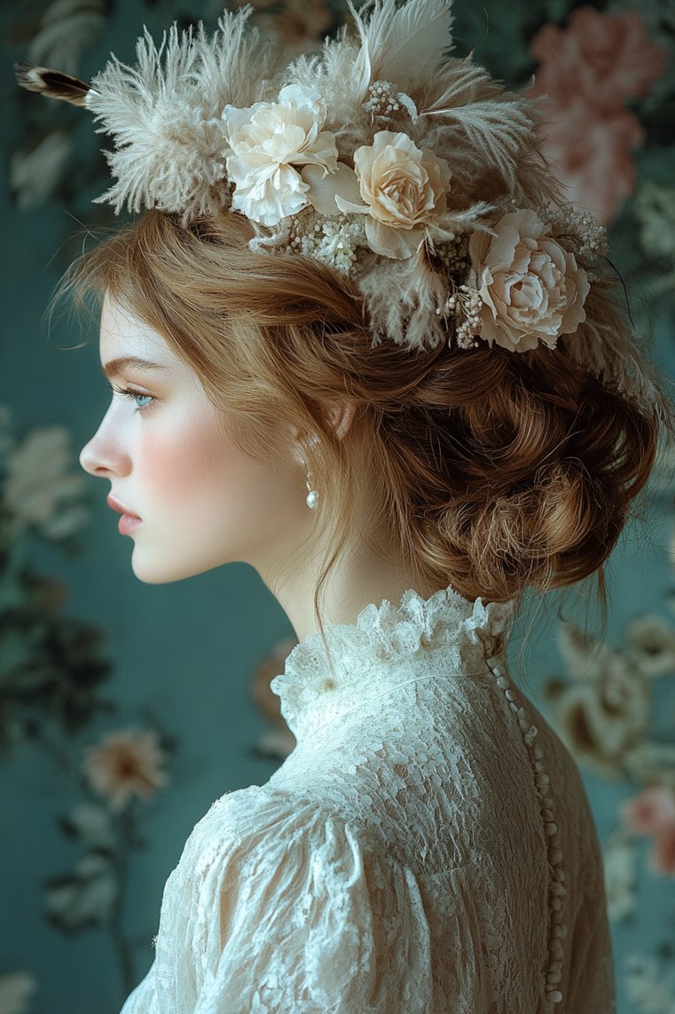 Elegant Feathered Updo for Weddings