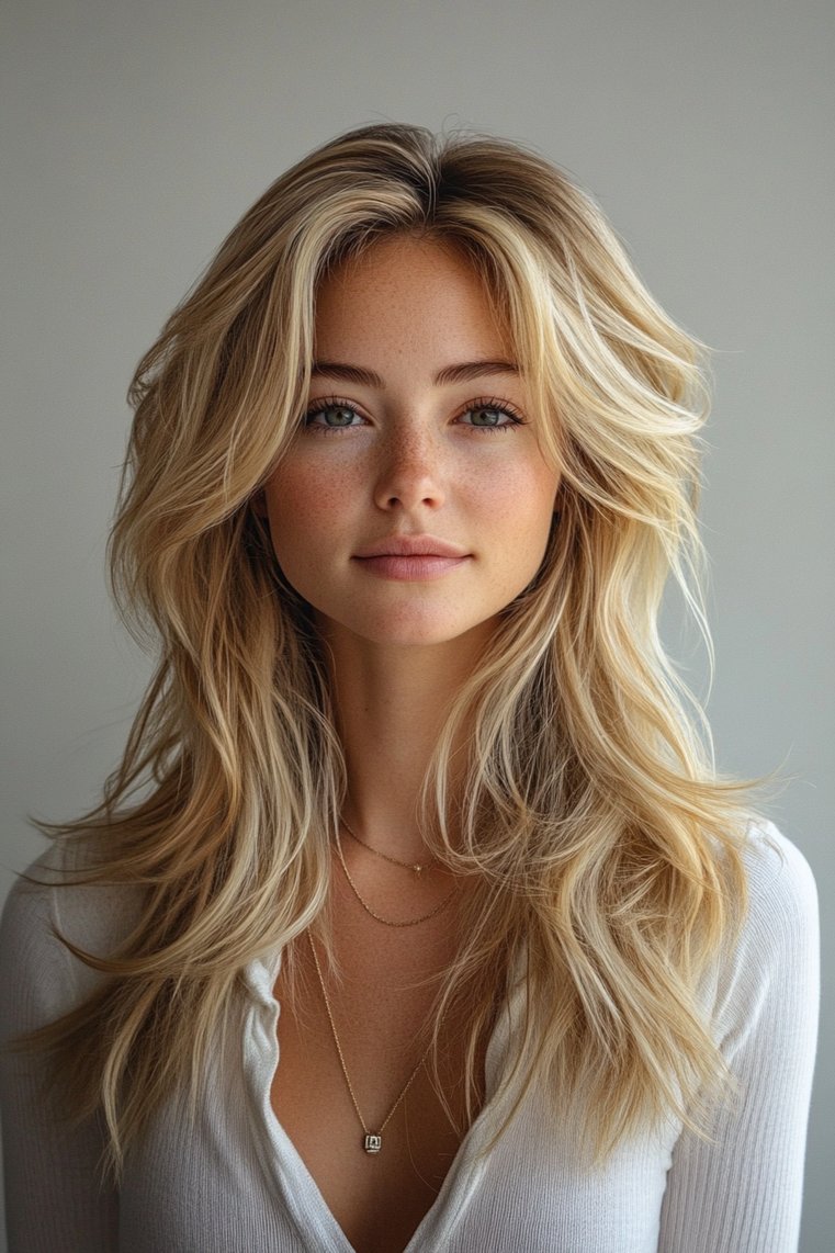 Feathered Hair With a Center Part