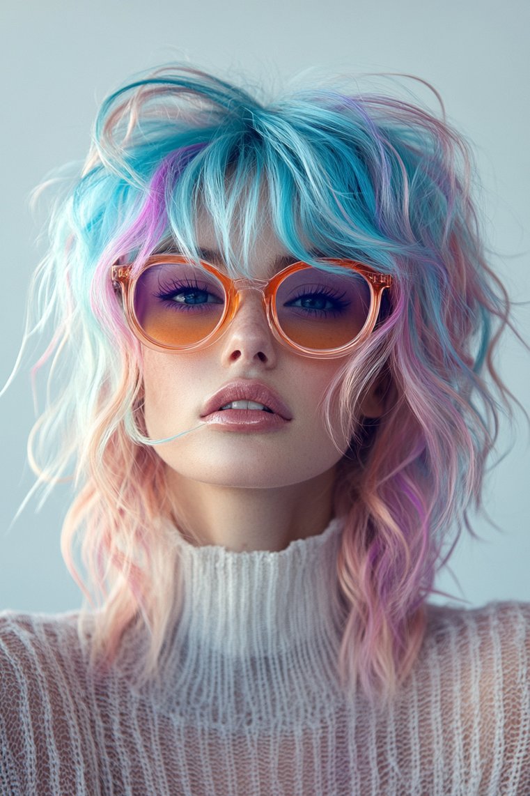 Funky Wolf Cut With Multi-Colored Tips